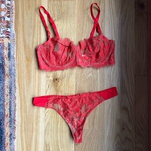 SKARLETT BLUE x FREE PEOPLE INTIMATELY Entice Lace Bra and Thong Red Size 34DD